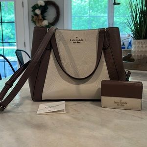 Kate Spade small leather triple compartment satchel/crossbody with small wallet.